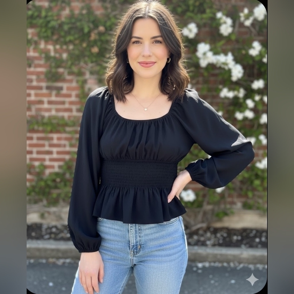Sincerely Jules Black Smocked Blouse